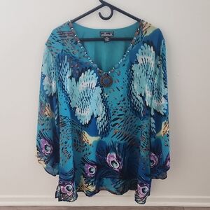 Metro 22 Vibrant Blue and Purple Women's Blouse